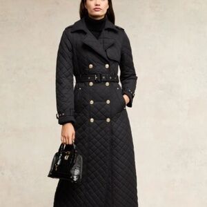 Holland Cooper Full Length Enstone Quilted Trench Coat Black Large NWT